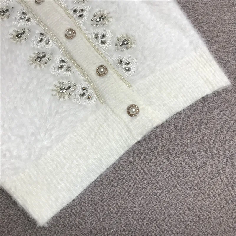 

Female Knitting Cardigan Single-Breasted Rhinestone Buttons Beading Thickening Sweater Autumn Winter Korean Style Women Jacket