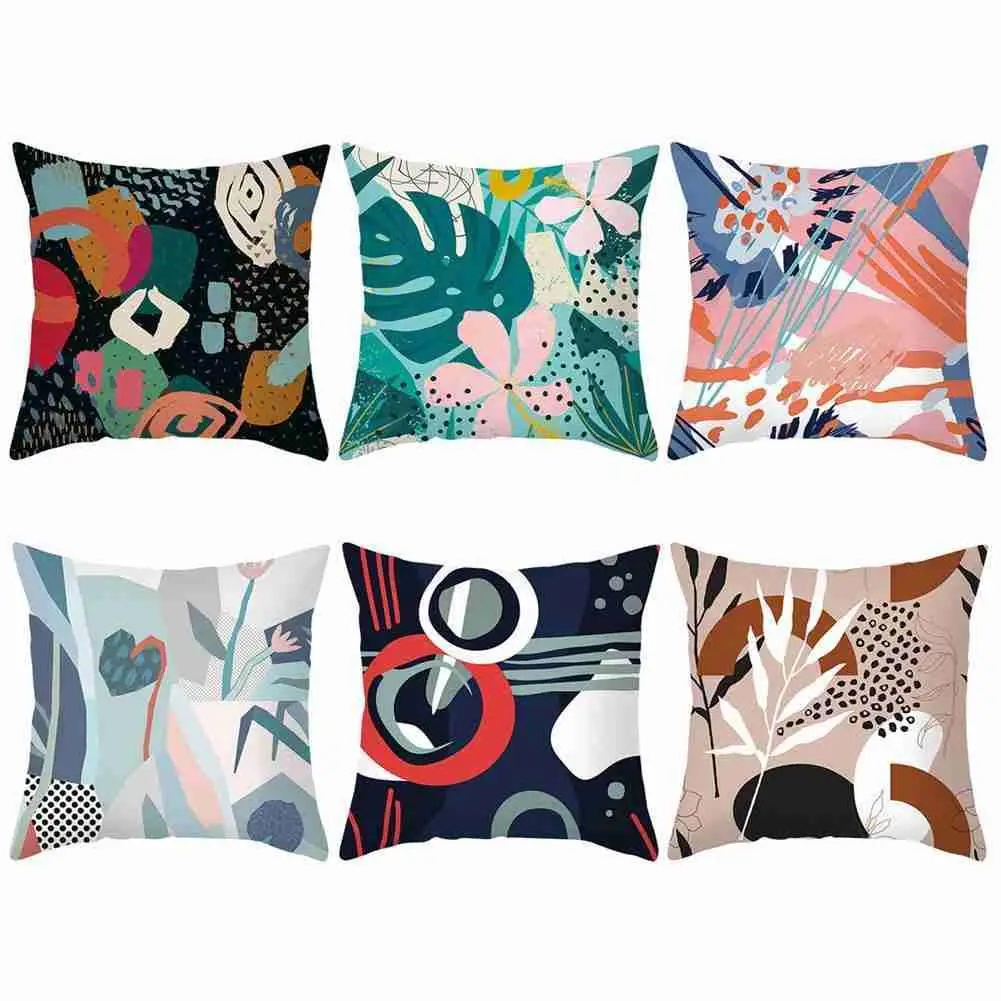 

45x45cm Single-sided Peach Skin Abstract Cartoon Plant Coast Shell Pillowcase Home Sofa Decorative Pillowcase