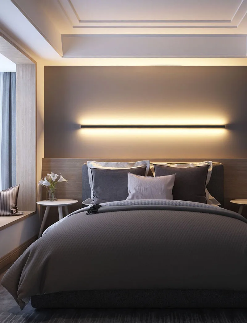 Купить Минималистичный креативный длинный настенный светильник, современный светодиодный настенный светильник для гостиной, прикроватный алюми...