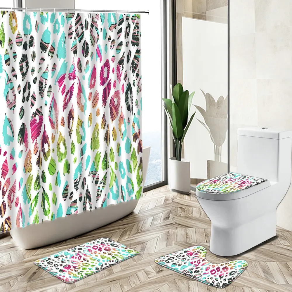 Комплект из занавески для душа с рисунком в виде леопарда африканском стиле