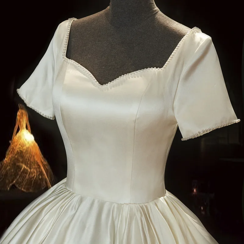 Винтажное свадебное платье французского атласа 2020 новинка Хепберн Ретро стиль