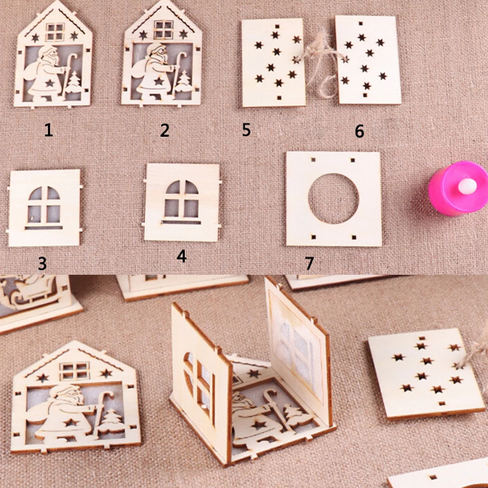 Hot LED Merry Christmas Decoration for Home Lighting Glowing Wooden House Tree Decorations Pendant DIY Gift Window Dis | Дом и сад