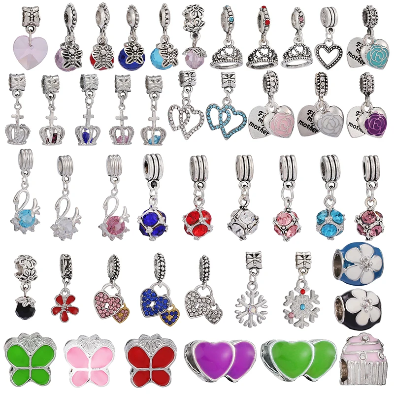 

New silver-plated Painting Oil crown cCrystal Color Freehand Heart Charm bead Fit Original Pandora Bracelet DIY Jewelry Women 6C