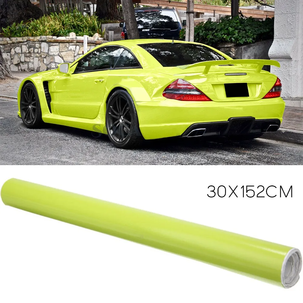 

30x152cm Glossy Neon Yellow Vinyl Film Gloss Glossy Car Wrap Foil Sticker With Air Bubble Free Motorcycle Car Wrapping
