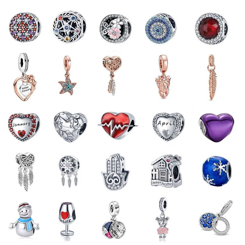 

New 925 Sterling Silver Heart-shaped and Kitten Beads Pendant Suitable for Original Pandora Bracelet Ladies Fashion Jewelry