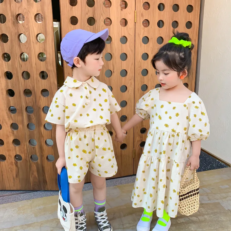 

Summer Fashion Sister Clothing Korean Style Girls Little Daisy Casual Princess Dress Baby Girl Cotton Short Sleeve Dresses