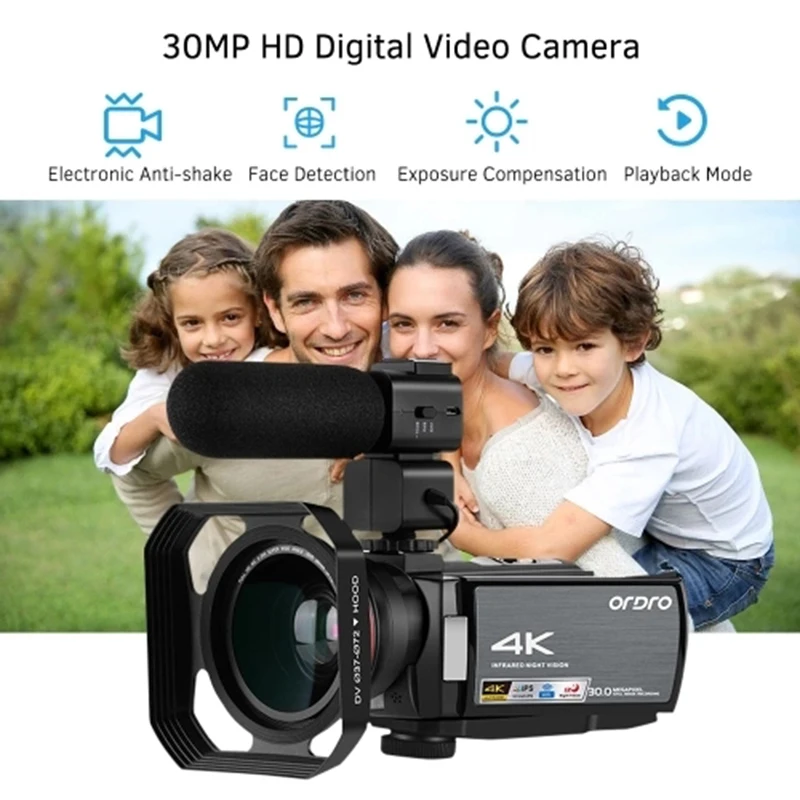 ORDRO HDV-AE8 4K WiFi цифровая видеокамера DV рекордер 30MP 16X цифровой зум ИК Ночное Видение 3