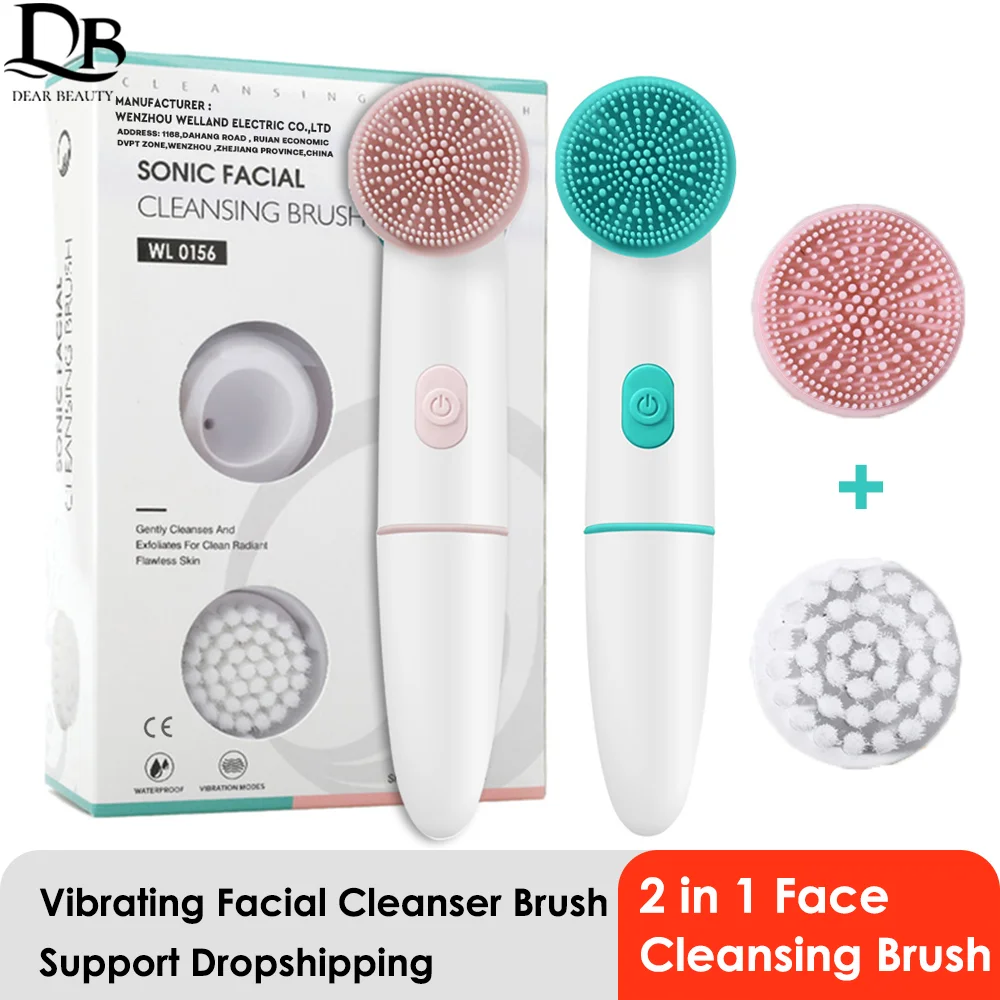 

Electric Face Cleansing Brush For Facial Skin Care Wash Sonic Vibration Massage Tool 2 in 1 Acne Pore Blackhead Silicone Cleaner