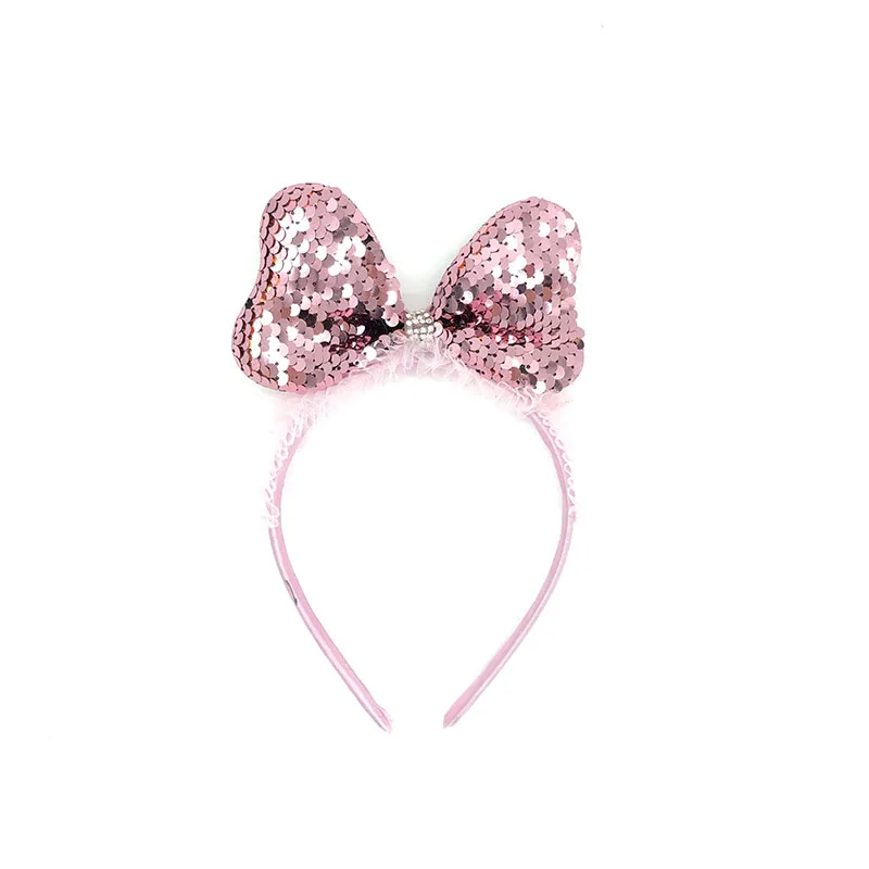 pink Милые банты для девочек с Минни-Маус уши Микки плюшевые детские украшения для волос повязка на голову для детского дня рождения вечерние Рождественский ободок - Цвет: pink