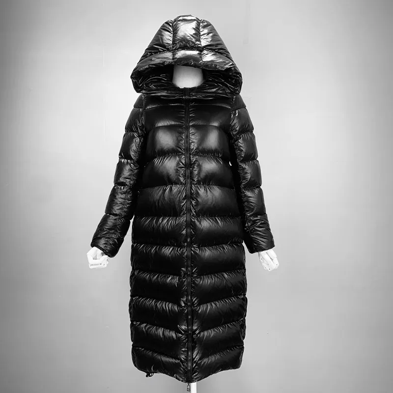Женский пуховик на белом утином пуху Толстая теплая Длинная зимняя куртка