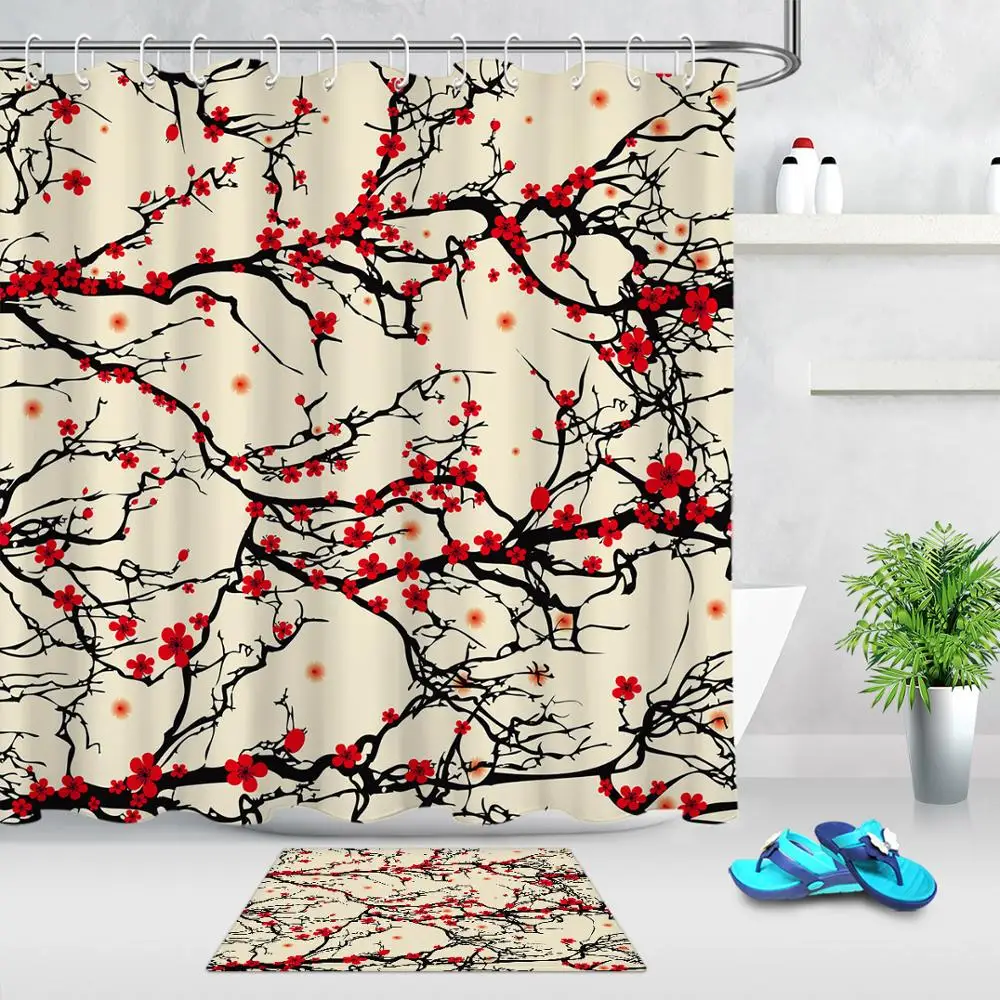 Китайский пейзаж живопись занавеска для душа цветок сливы печать Mildewproof ванной s