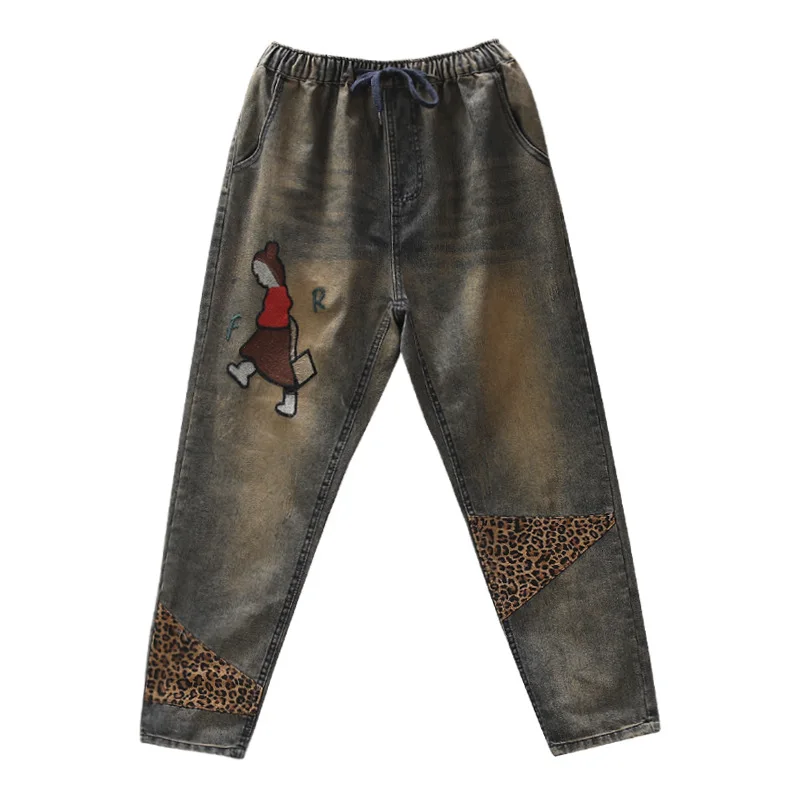 Женские джинсы осень ретро эластичная талия Свободные повседневные джинсовые