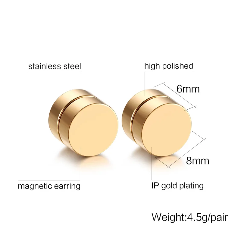 8MM MENS EARRING SET STAINLESS STEEL CIRCLE CLIP STUD EARRINGS FAKE PLUGS NO PIERCING ON JEWELRY | Украшения и аксессуары