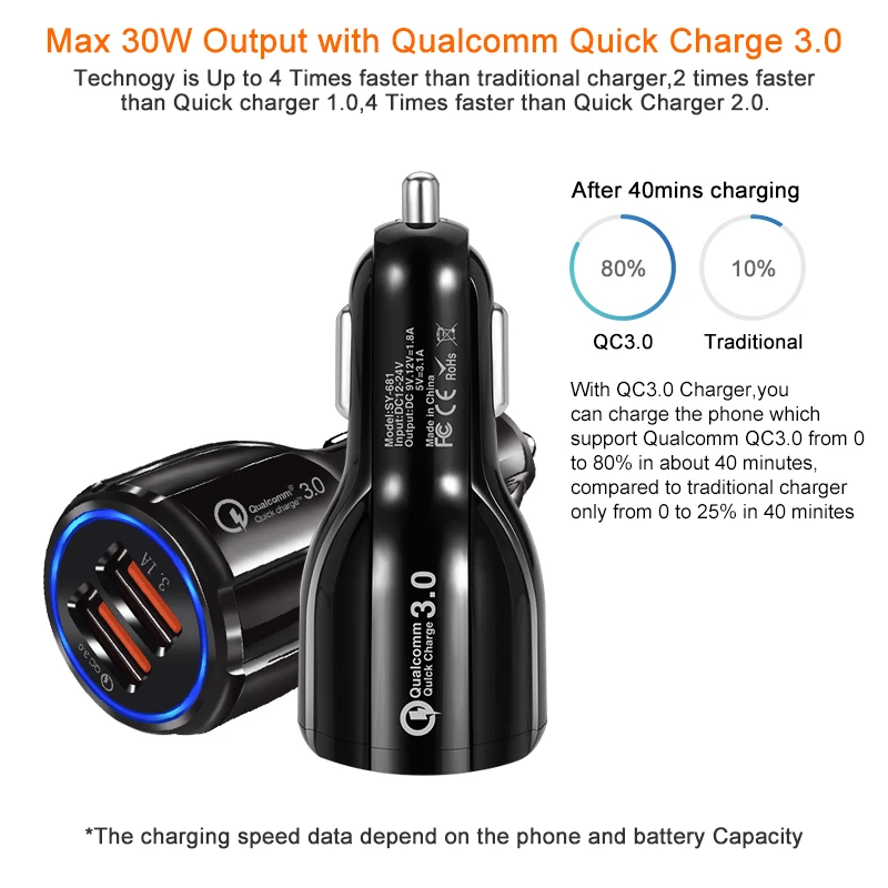 Автомобильное зарядное устройство Quick Charge 3 0 адаптер прикуривателя QC двойной