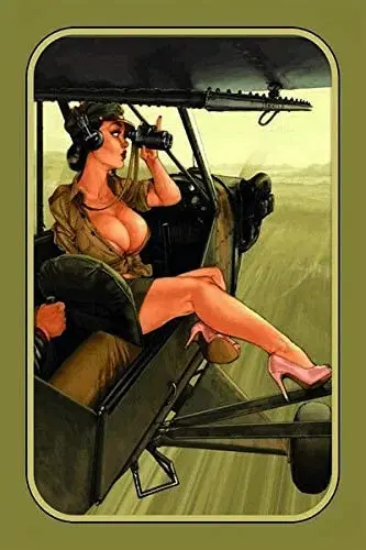 

Keviewly Army Pilot Pinup Girl Plaque Domed Sign Metal Tin 8" X 12" Inch Wall Art Signs