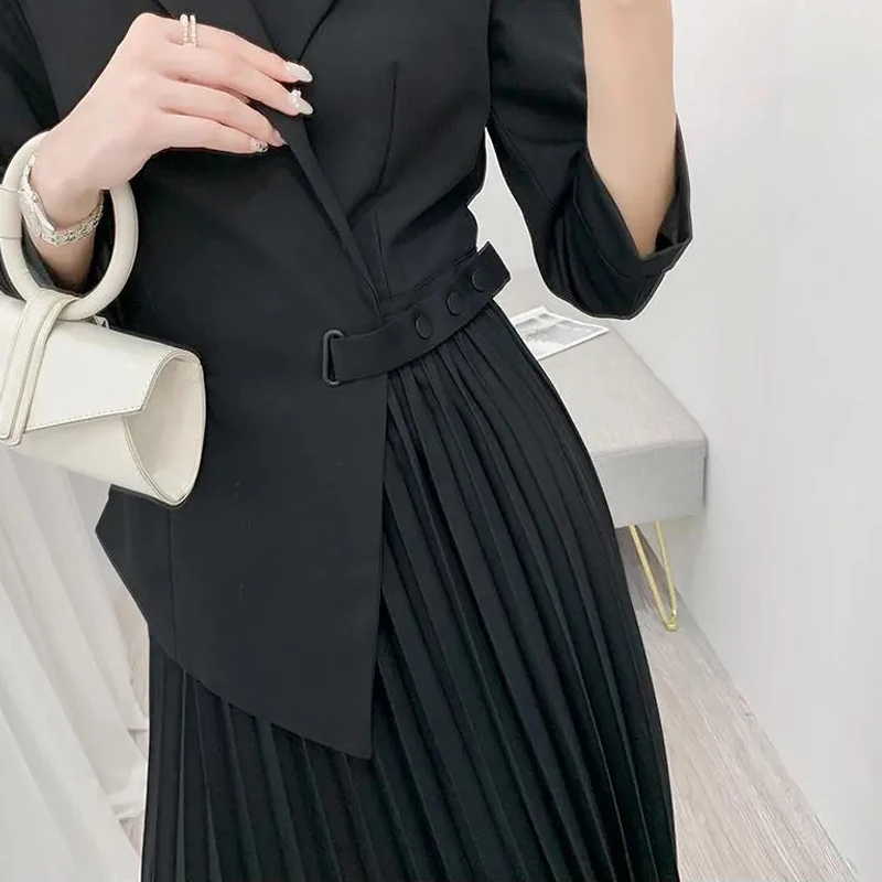 

Plus Size Women Long Office Dress Female Long Sleeve High Waist Black Dress Ladies Turn Down Collar Runway Dress Spring Autumn