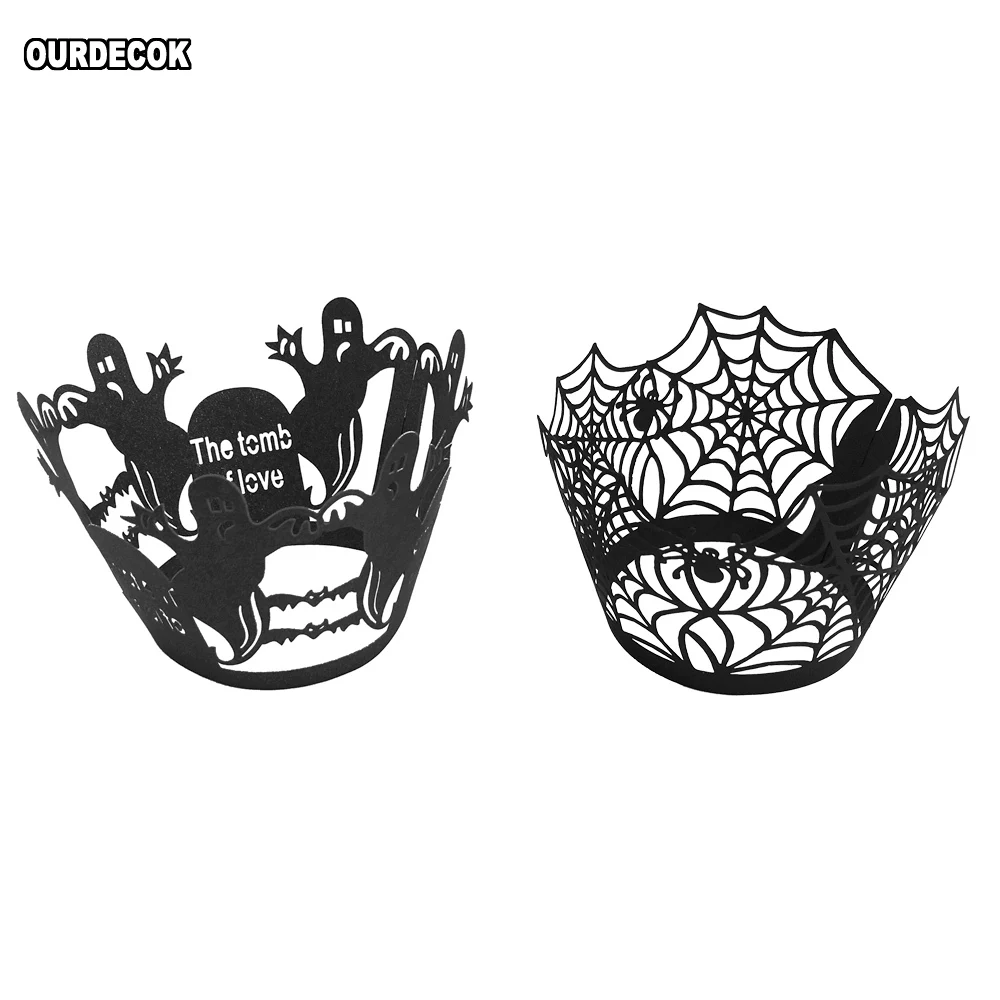 12 шт./лот Хэллоуин паутина/гробница любви лазерная резка обертки для кекса