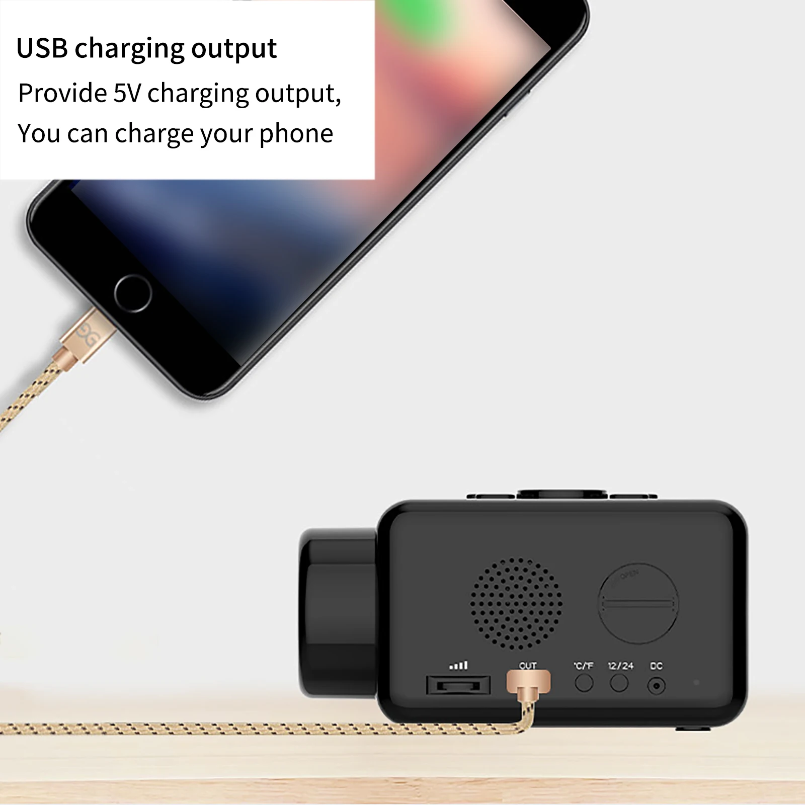 

Projection Clock Digital Alarm Clock with Snooze Function Thermometer 87.5-108 MHz FM Radio USB/Batterys Power Table LED Clock