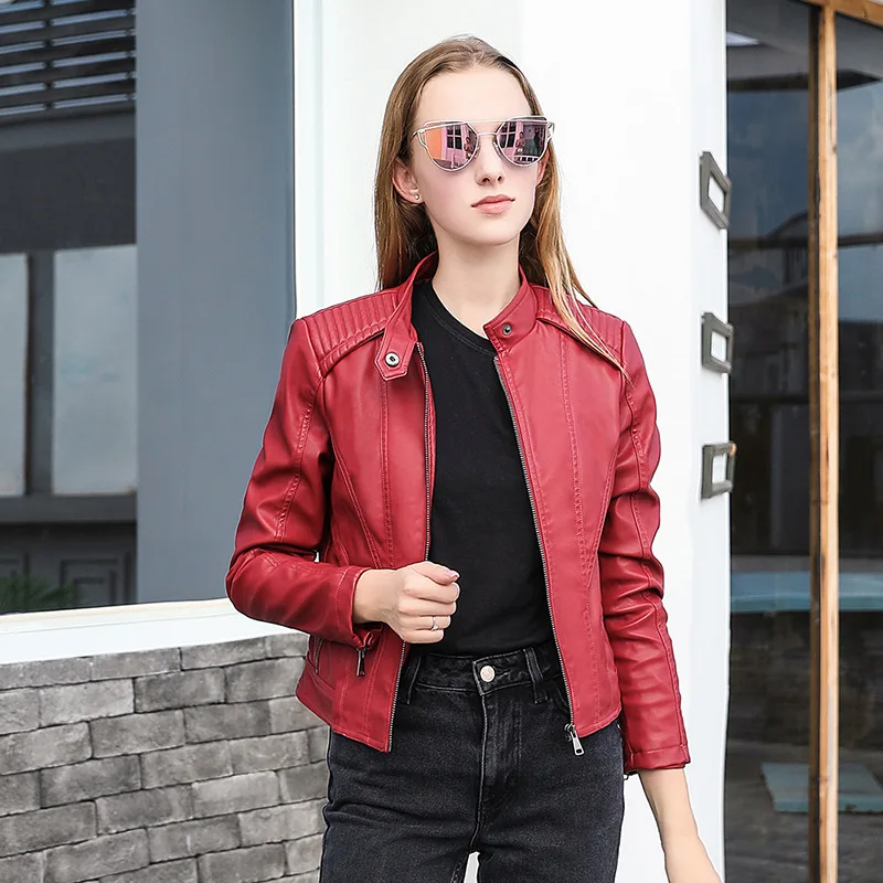 

Spring Autumn Modern Girl's PU Leather Jacket Women's Fashion Slim Fit Leather Overcoat Female Motorcycle Jacket Veste Outerwear