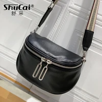 casual genuine leather belt bag crossbody bags women female shoulder bag fashion wide shoulder strap soft small women bag