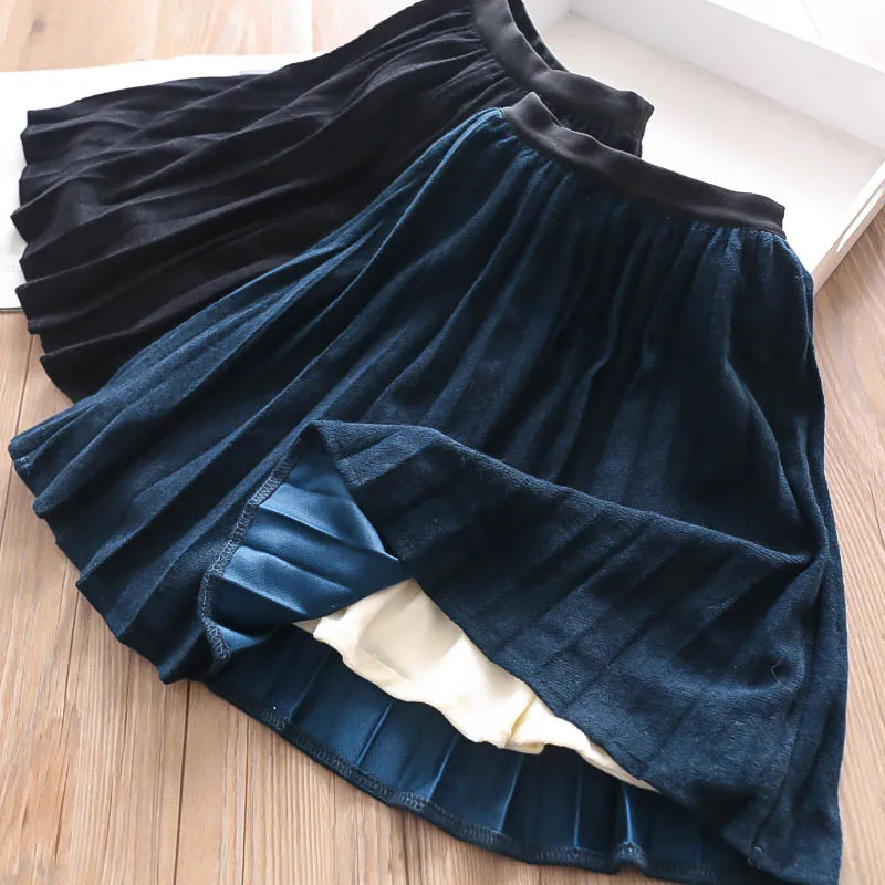 Осенне-зимняя свободная бархатная юбка со складками на талии для девочек детское