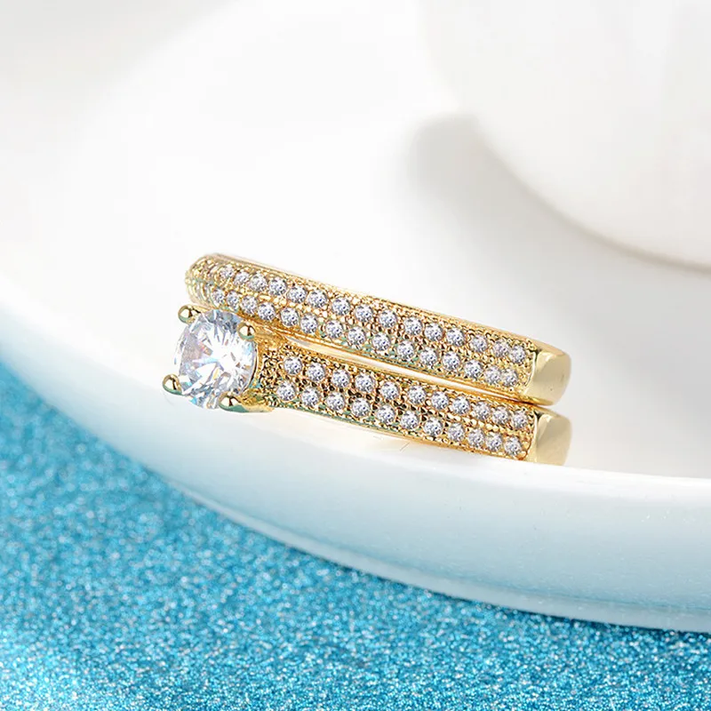 

Women Simple Design Double Stackable Fashion Jewelry Bridal Sets Wedding Engagement Ring Accessory