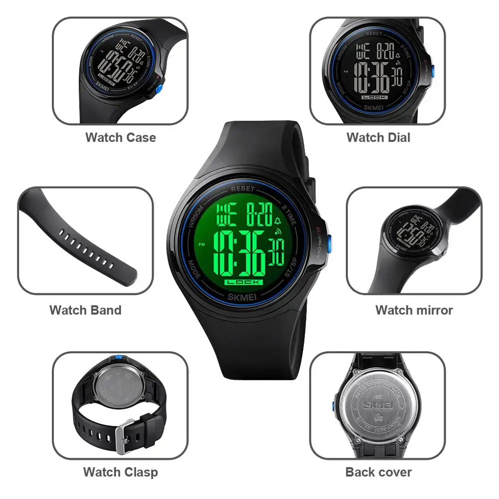 SKMEI спортивные цифровые мужские часы, фантастический стиль, сенсорный экран, управление, водонепроницаемый светодиодный светильник, будильник, часы, montre homme 1602