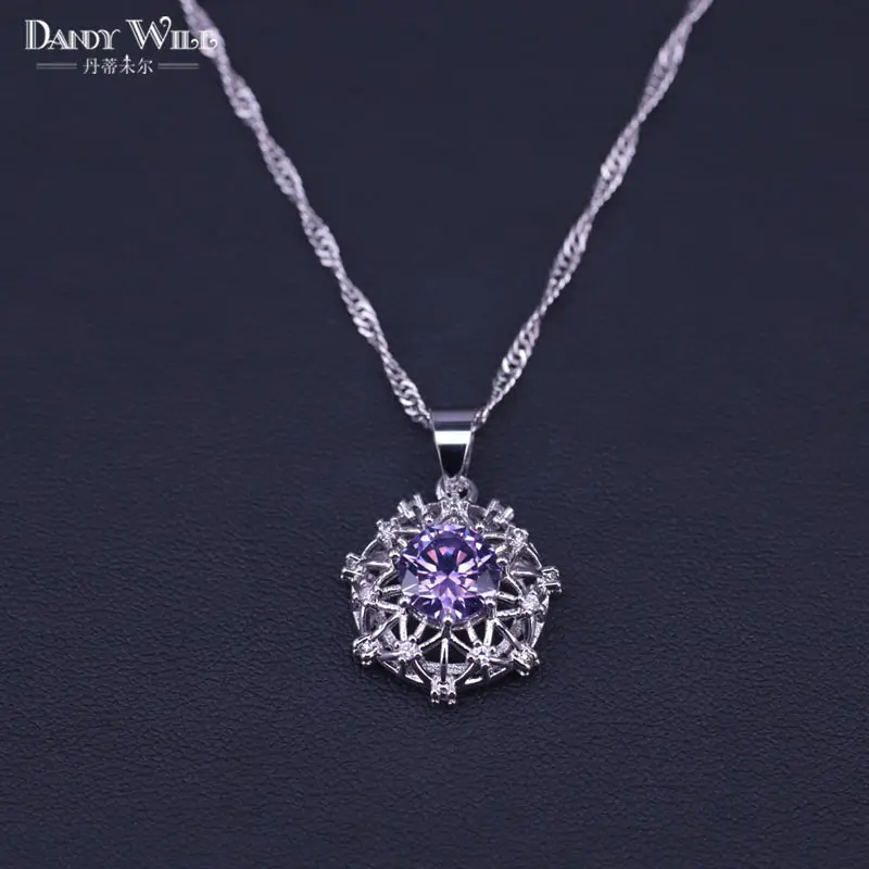 Серебряный цвет костюм комплект ювелирных изделий фиолетовый кубический циркон