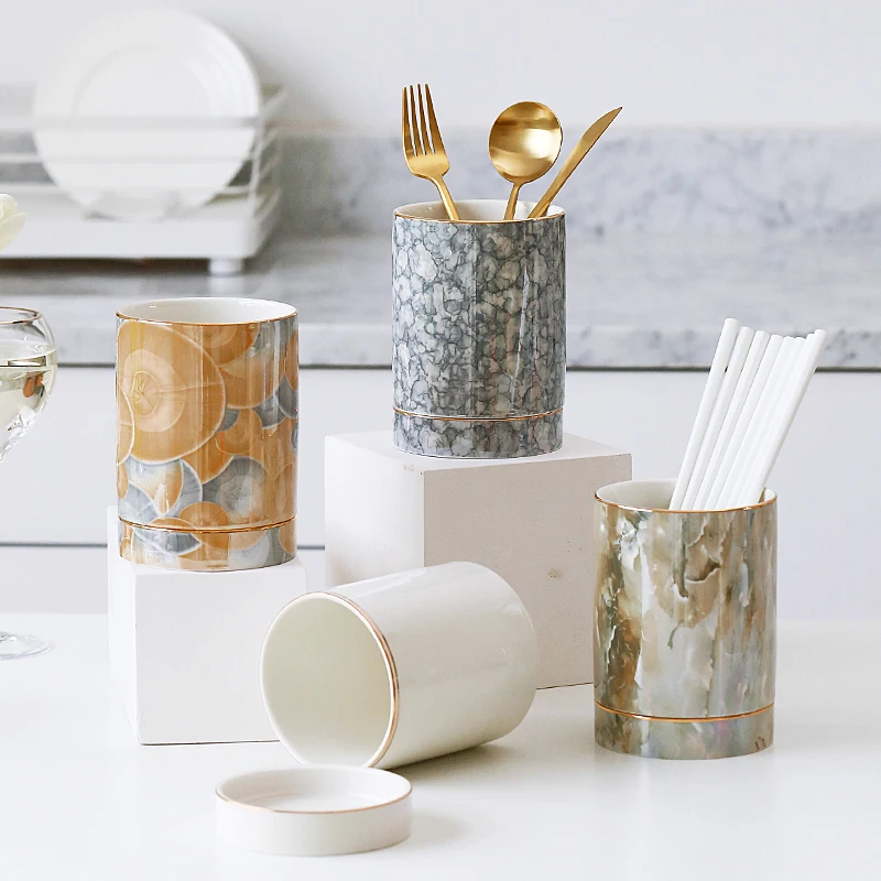 

Ins Popular Kitchen Accessories Japanese Ceramic Chopstick Holder Gold Inlay Canister Set Kitchen Storage Containers Organizer
