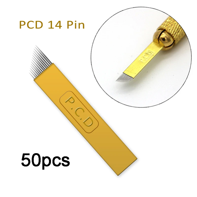 50pcs 14Pin 100 шт PCD Lamina микроблейдинг tebori 12Pin 14 Pin жесткие лезвия для перманентного макияжа Иглы для татуировки для 3D бровей ручная ручка - Габаритные размеры: 50pcs 14Pin