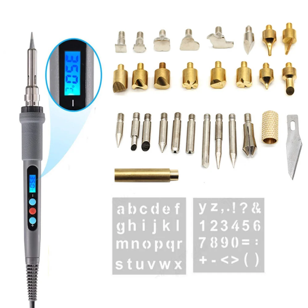 

41pcs/set Wood Burning Engraving Branding Brush Set LCD Digital Temperature Soldering Iron Welding Wood Embossing Burning Set (U
