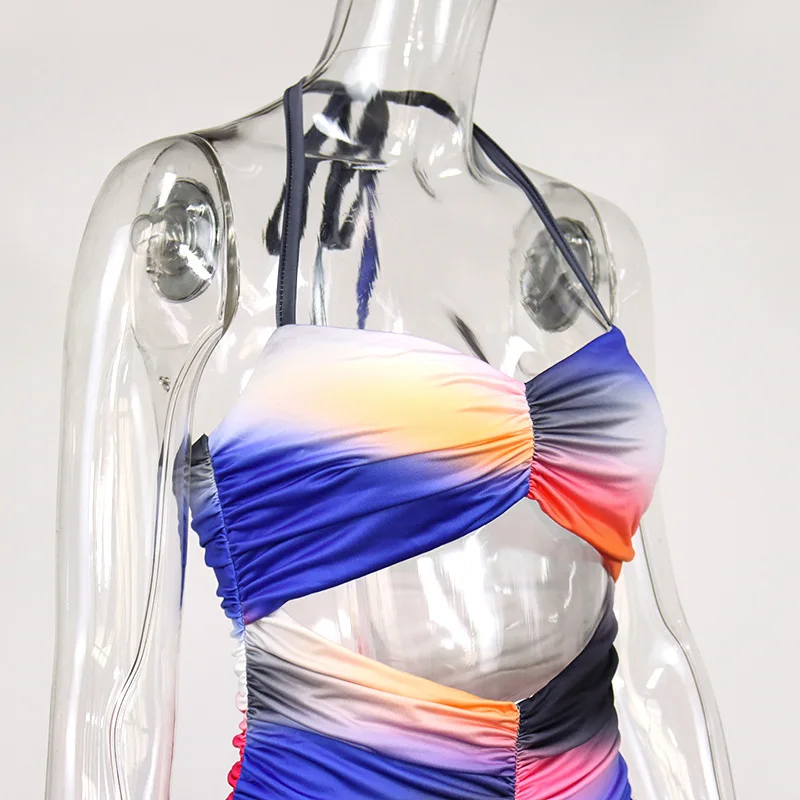 

Strap Dress Women Halter Hit Color Low-Cut Sleeveless Summer Dress Lady Fashion Bodycon Party Sexy Elastic Mini Dress