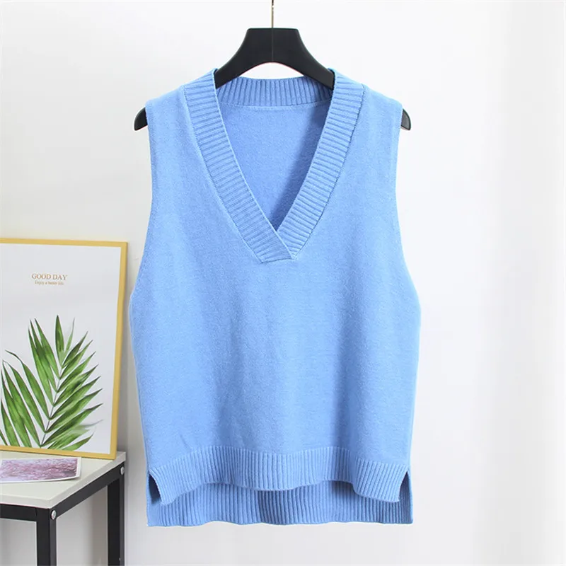 

Autumn And Winter New Women knitted Vest Korean Loose Wild Sleeveless Sweater Vest V-neck Solid Student Waistcoat Women Jacket