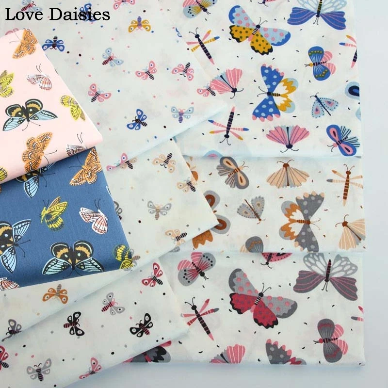 100% хлопок саржа мультфильм белый синий розовый коричневый Бабочка Стрекоза