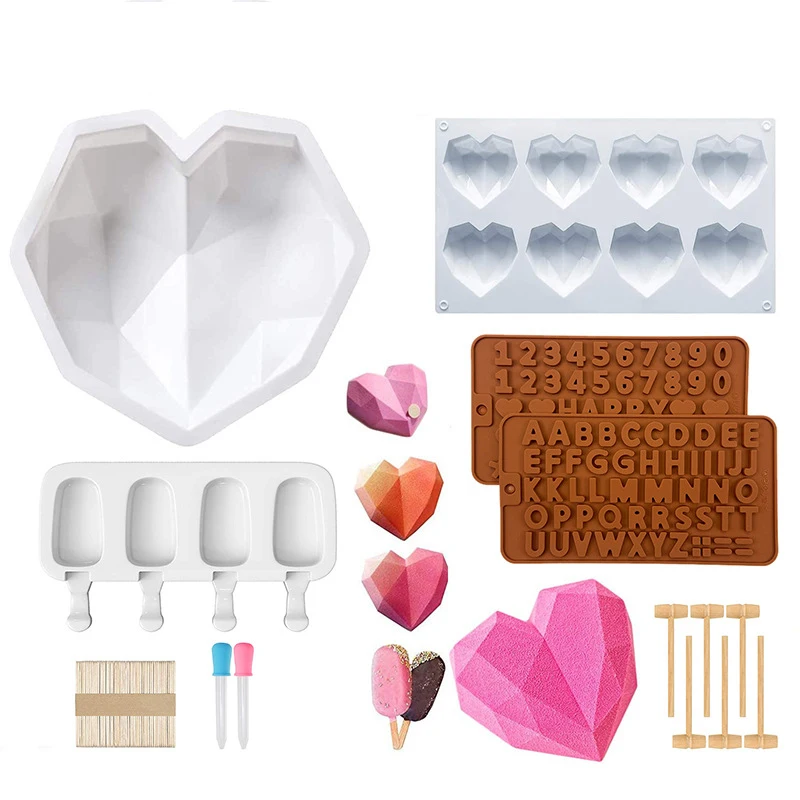 

Diamond Heart Silicone Chocolate Cake Mold Love Shape Heart Mold Perfect for 3D Mousse Kitchen DIY Baking Tools
