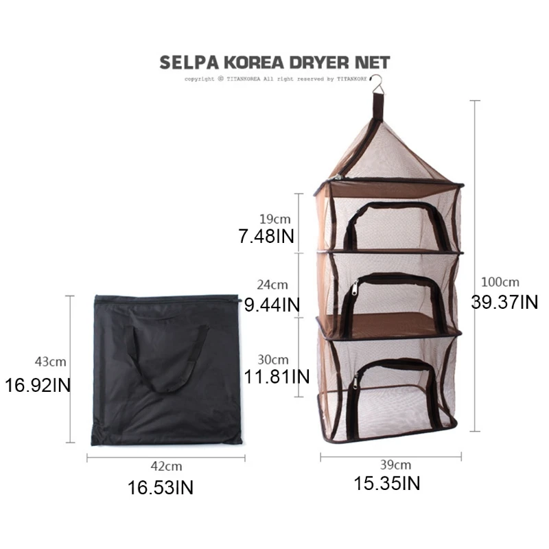 

Outdoor Camping Hanging Herb Drying Rack 4 Layers Square Dry Zippered Foldable Mesh Net Organizer with Hook for Picnic BBQ