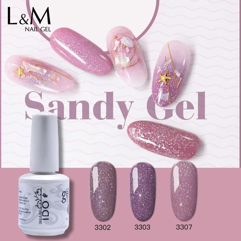 

3pcs/lot NEW arrival Sandy gel glitter colorful series UV nail gel soak off IDO gelpolish brand nail gel led nail polish