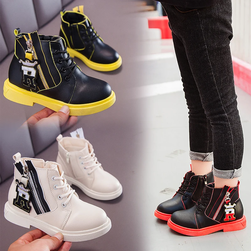 Ботильоны для девочек на осень и зиму, нескользящая детская обувь, модные детские кроссовки, ботинки, размер 25-36