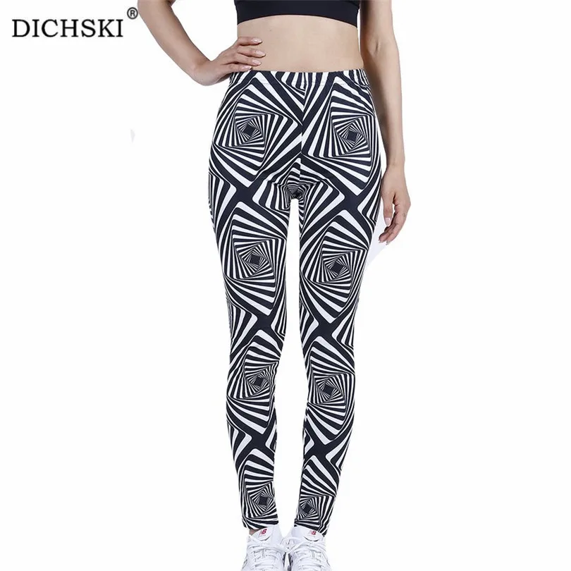 

DICHSKI Women Gym Leggings Black White Stripes Push Up Fitness High Waist Mujer Geometric Patterns Running Elastic Sportswear