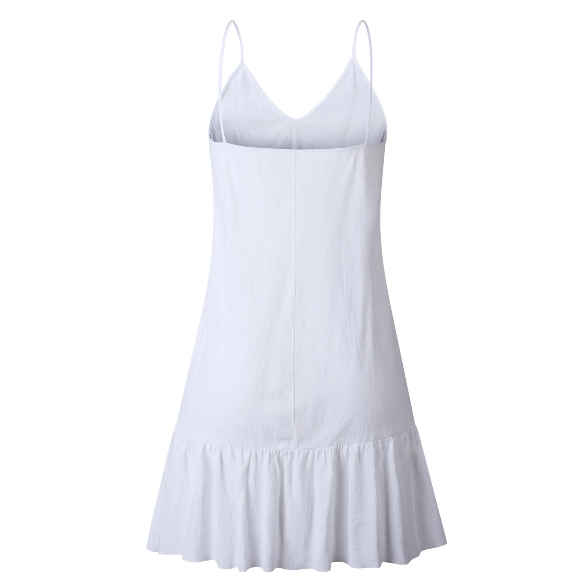 

2020 Sexy Spaghetti Strap Dresses Off Shoulder Backless Women Summer V-Neck Dress Ruffle Sundress Mini Cotton Linen Vestidos
