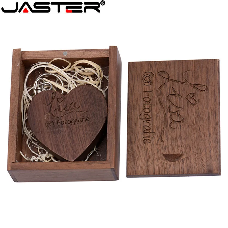 Usb флеш-накопитель JASTER 4/8/16/32 ГБ с логотипом в виде сердца из древесины клена/ореха