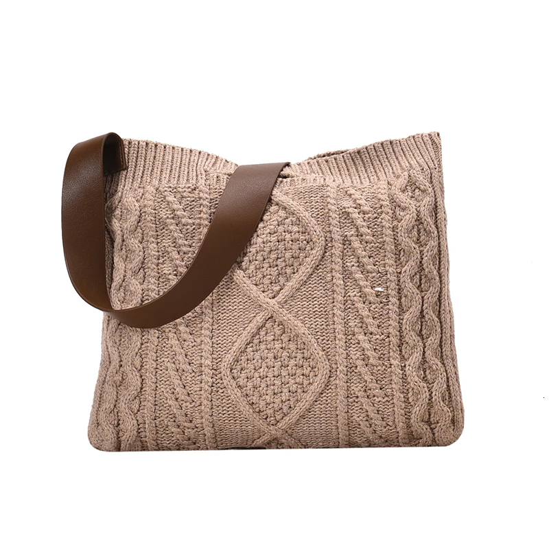 

Knitted Wool Korean Fashion Crossbody Bag for Women Winter Designer Ladies Travel Large Capacity Shoulder Messenger Bag Handbags