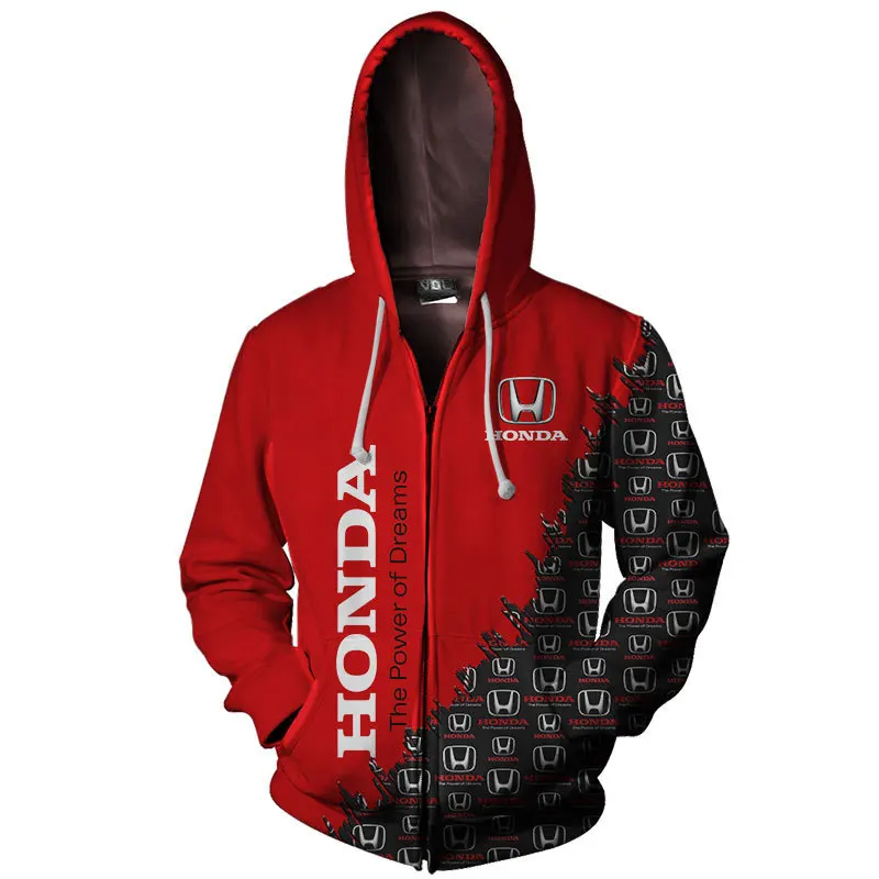 

New Fashion Honda Car Logo Hoodie Sweatshirt 3D Digital Print Pullover Harajuku Casual Zip Hoody Men's Sportswear Streetwear