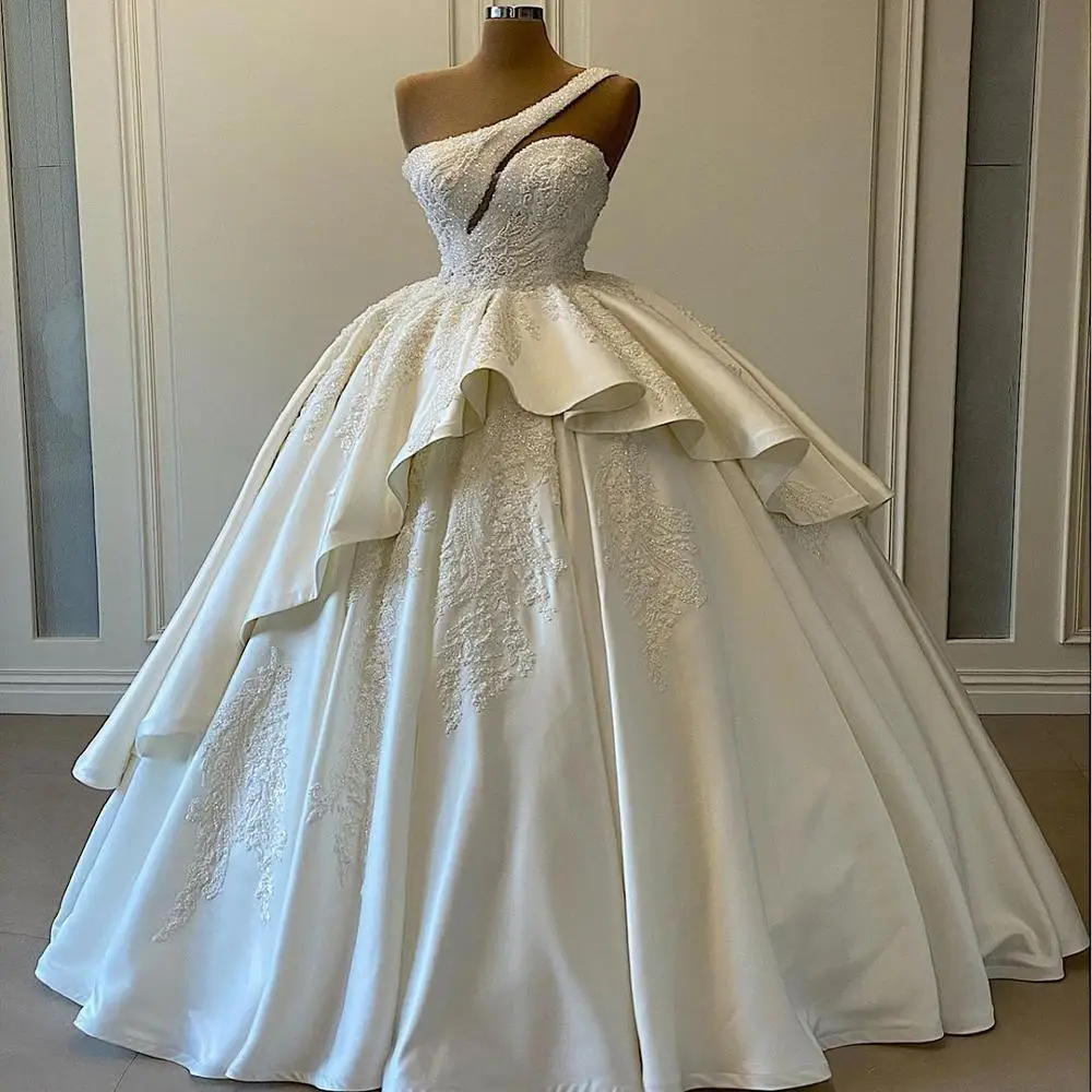 

Vestidos De Novia/бальное платье; Свадебные платья с бусинами на одно плечо; Свадебные платья с кристаллами и жемчугом; Robe De Mariee