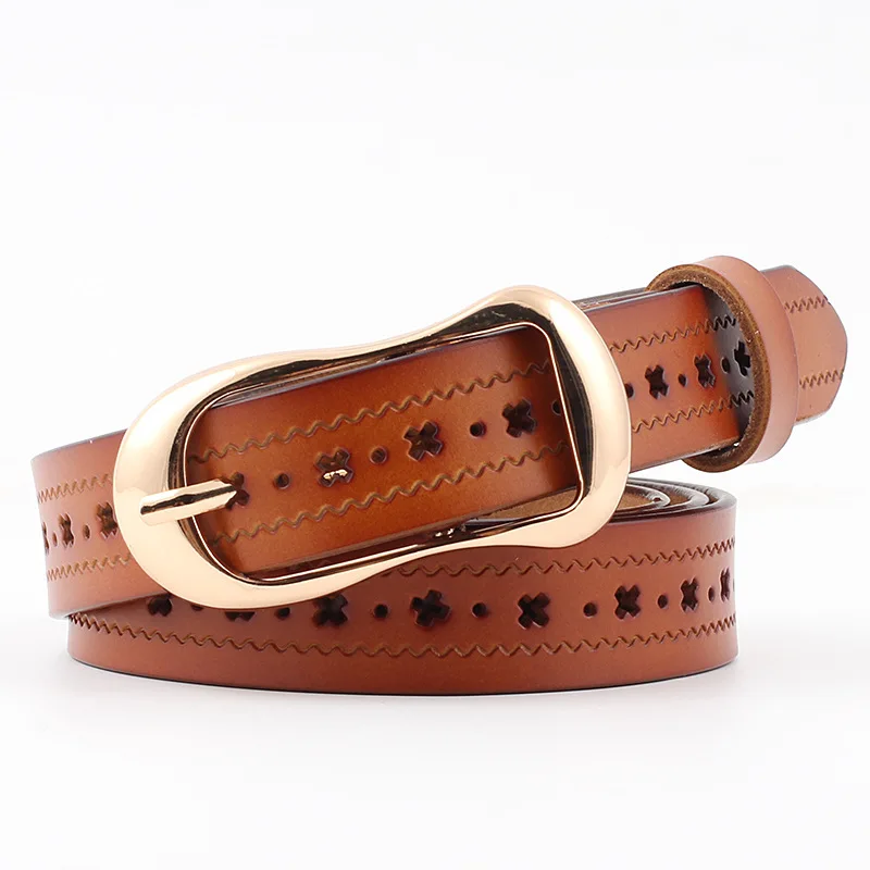 

New Women Genuine Leather Belt For Female Strap Casual All-match Ladies Adjustable Belts Hollow out design High Quality Brand