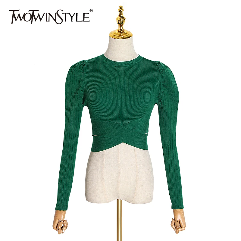 TWOTWINSTYLE Повседневный вязаный свитер для женщин с круглым вырезом и длинным