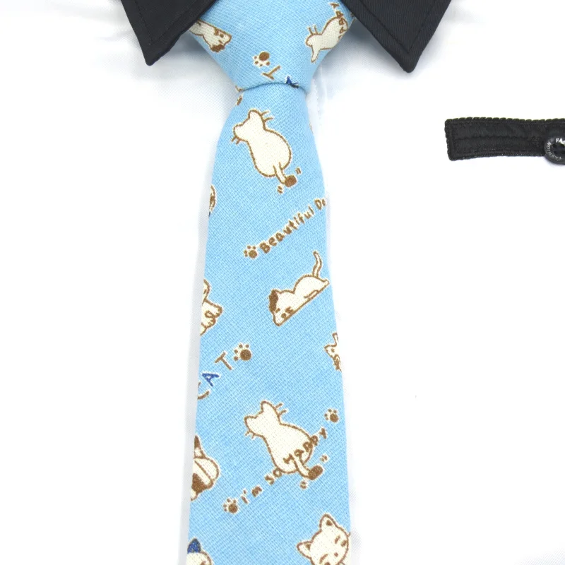 

White cat cartoon cute blue Solid ties fashion 6cm Korean narrow hand necktie for men Cravat