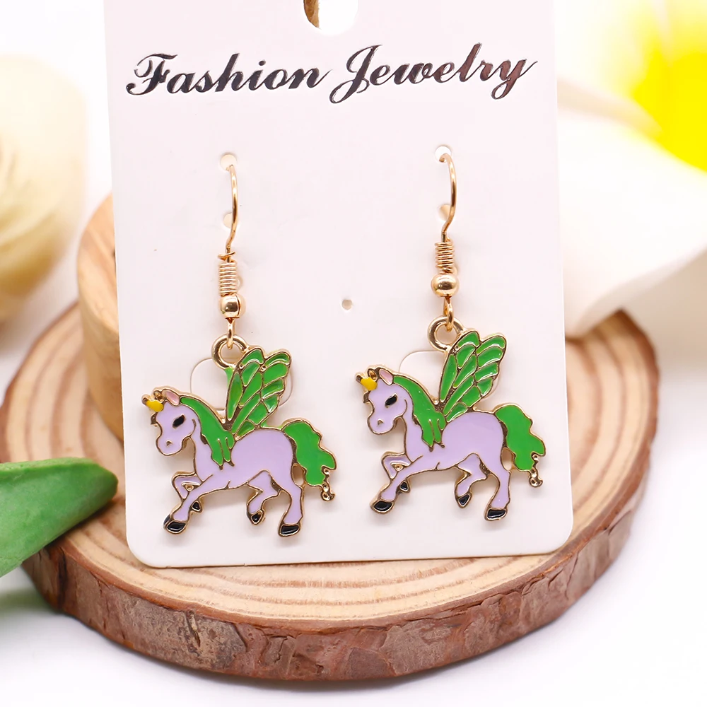 Серьги милый Единорог Pegasus длинные модные панк Животные Моделирование сплава