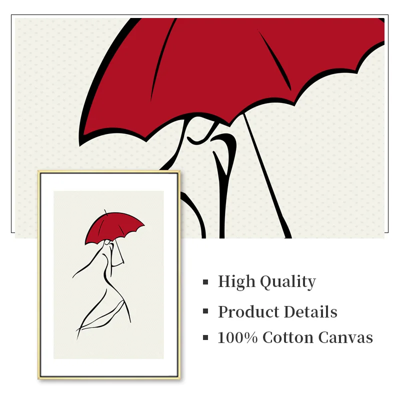 

Abstract Lady Line Drawing Picture Red Umbrella Dancing Girl Canvas Painting Modern Minimalist Wall Art Poster for Living Room