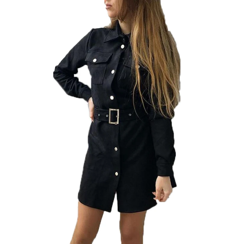 Женское Замшевое платье MVGIRLRU однобортное с отложным воротником и длинным